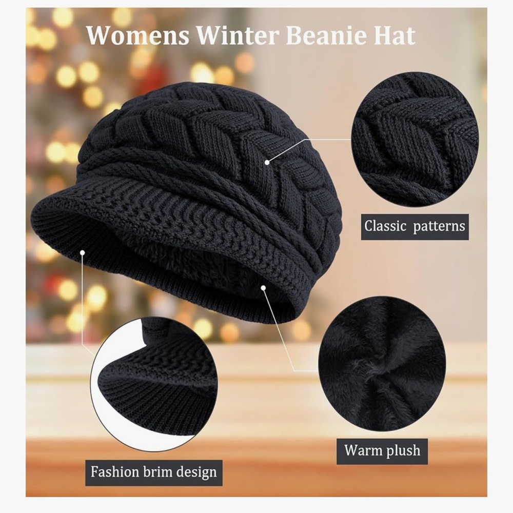 Elegant Black Cable Knit Hat with Brim